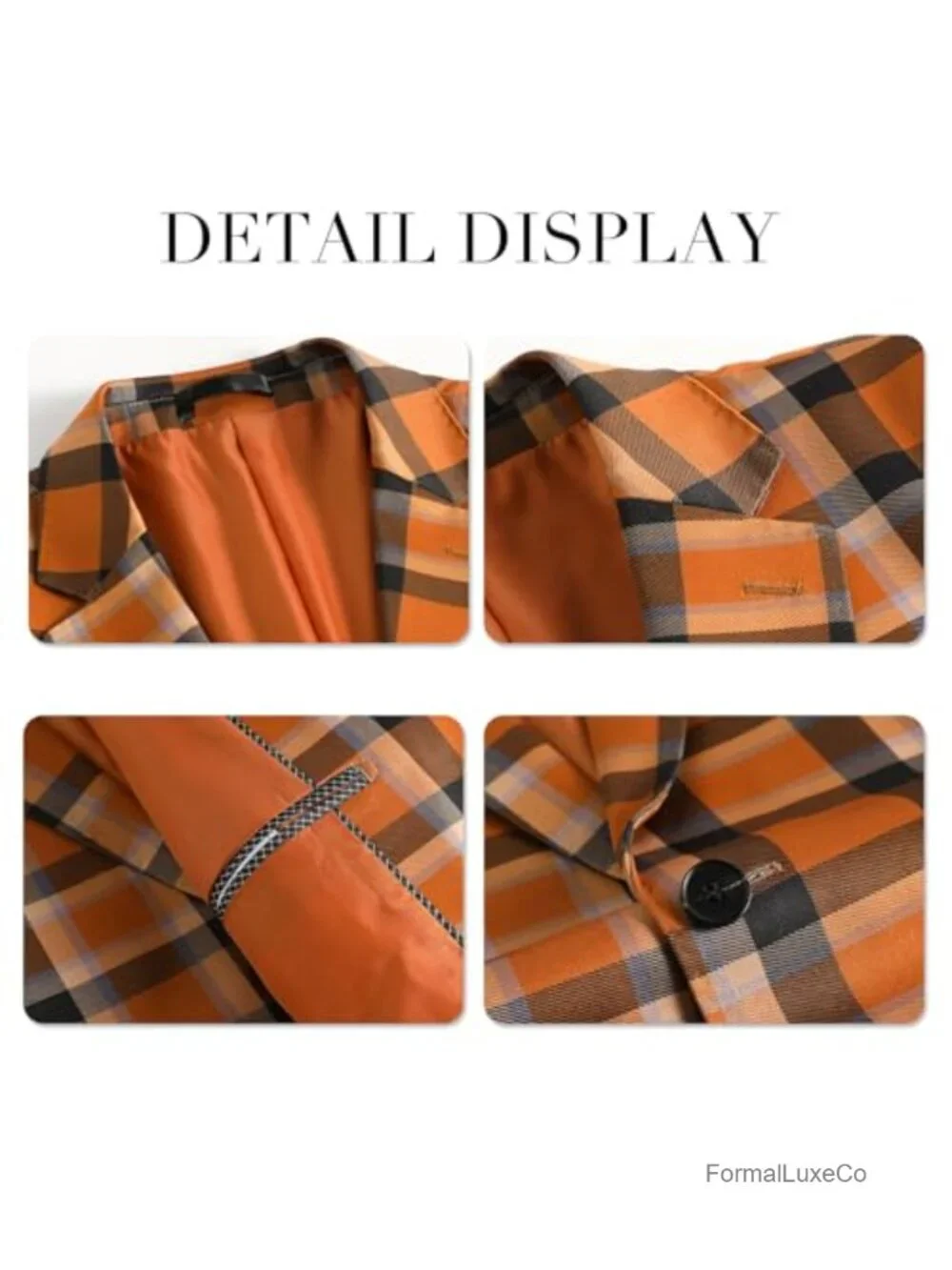 Mens 2 Piece Slim Fit Plaid Suit Set Notched Lapel Wedding Tuxedo